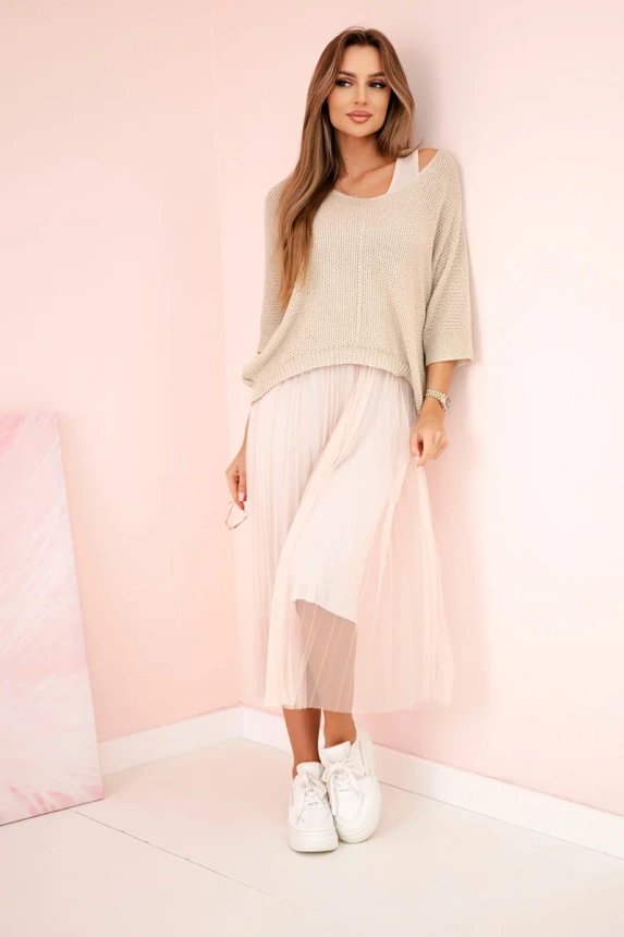 #trendy elegantný komplet, šaty+sveter 5392, KESI