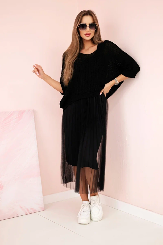 #trendy elegantný komplet, šaty+sveter 5392, KESI