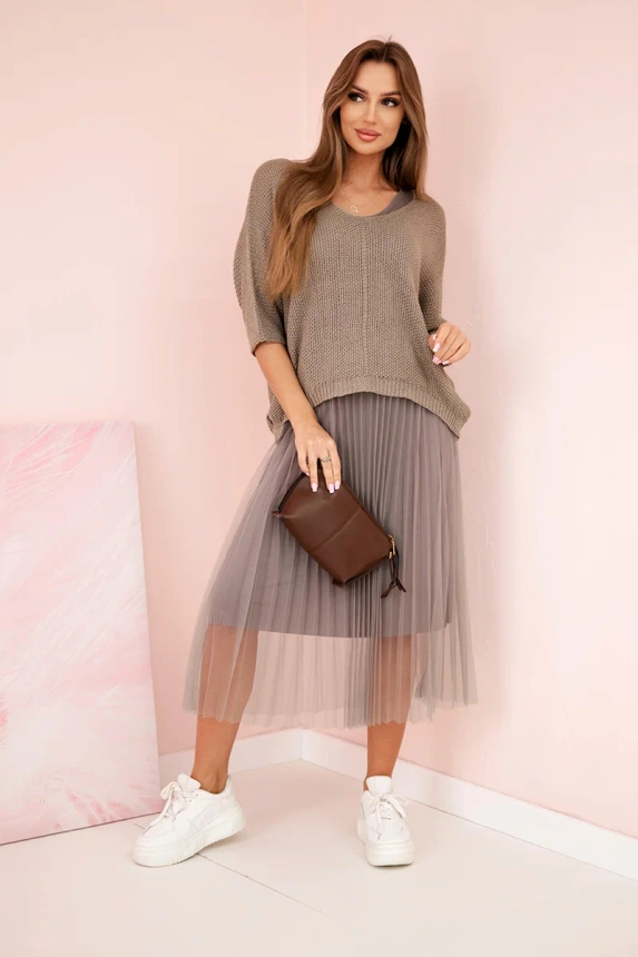 #trendy elegantný komplet, šaty+sveter 5392, KESI