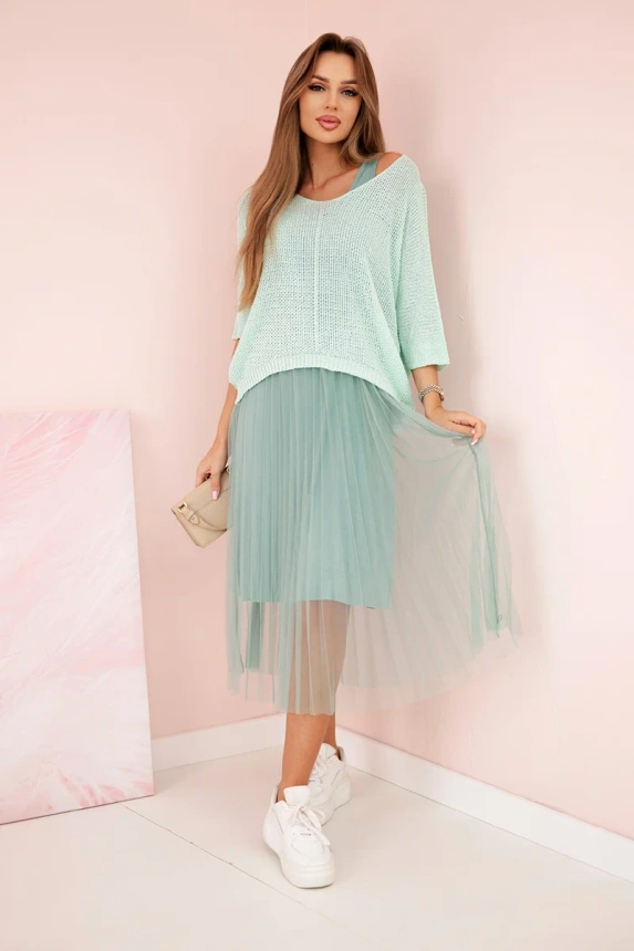 #trendy elegantný komplet, šaty+sveter 5392, KESI