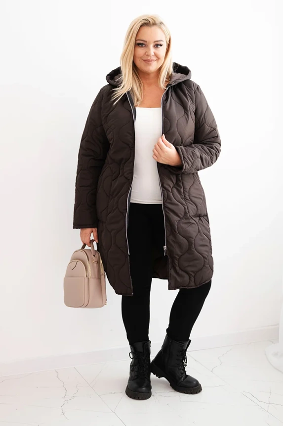 #trendy zimná prešívaná bunda Plus Size s kapucňou 5343, KESI