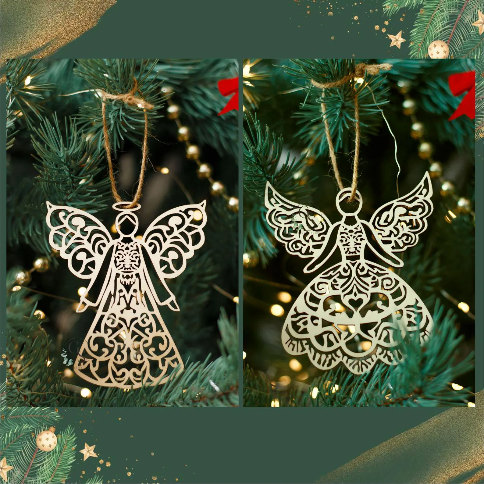 Vianočná ozdoba z dreva, 2ks