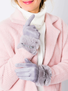 #TRENDY elegantné semišové zimné rukavice, elastické s kožušinkou a sponou