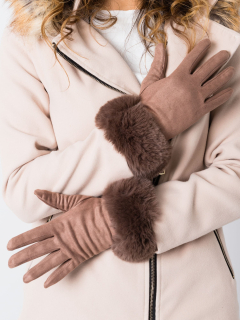 #TRENDY elegantné semišové zimné rukavice, elastické s kožušinkou 